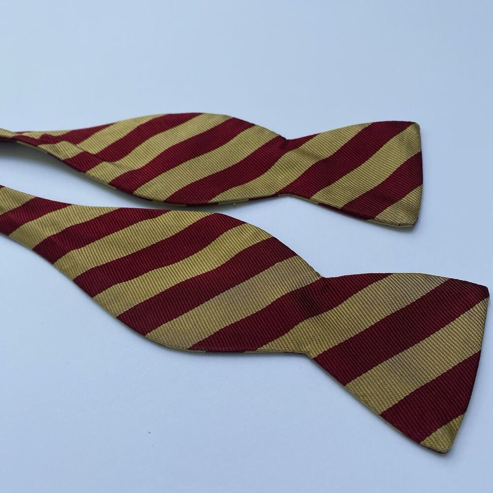 R Hanauer Silk Bow Tie  Gold Red REPP Striped  Adjustable Made in USA